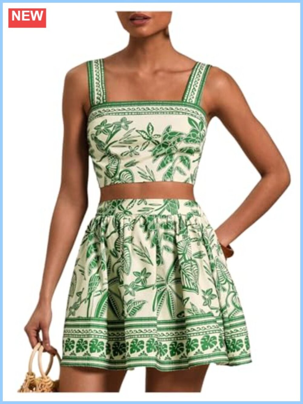 Tropical Print Two Piece Skirt Set Crop Cami Sleeveless Vacation